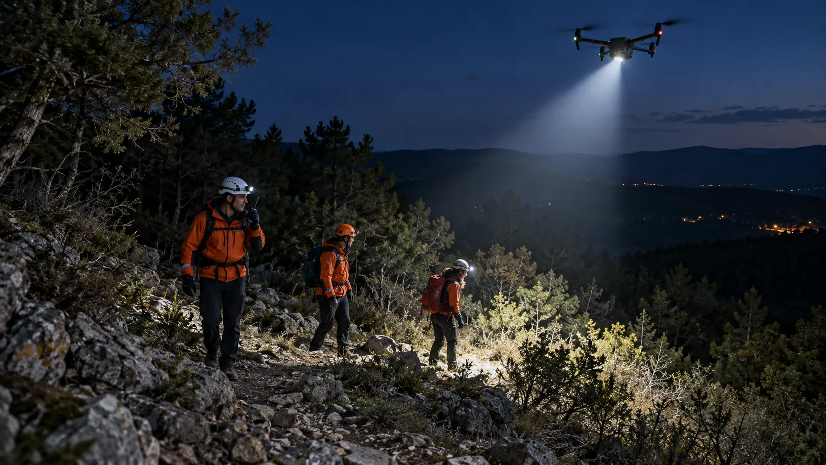 Drone ile gece aydınlatması — yapay zeka ile oluşturulmuş temsili uygulama